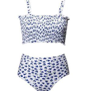 Womens white and blue flower 2 piece swimsuit